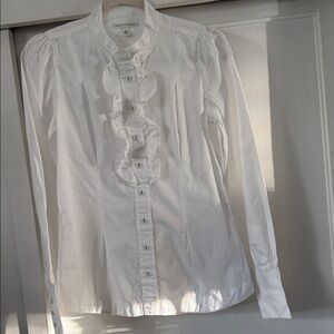 Banana Republic White Ruffled Button-Down Shirt